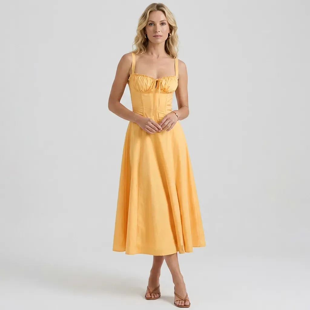 Sweetheart Corset Dress Midi Tie-Front Orange 5