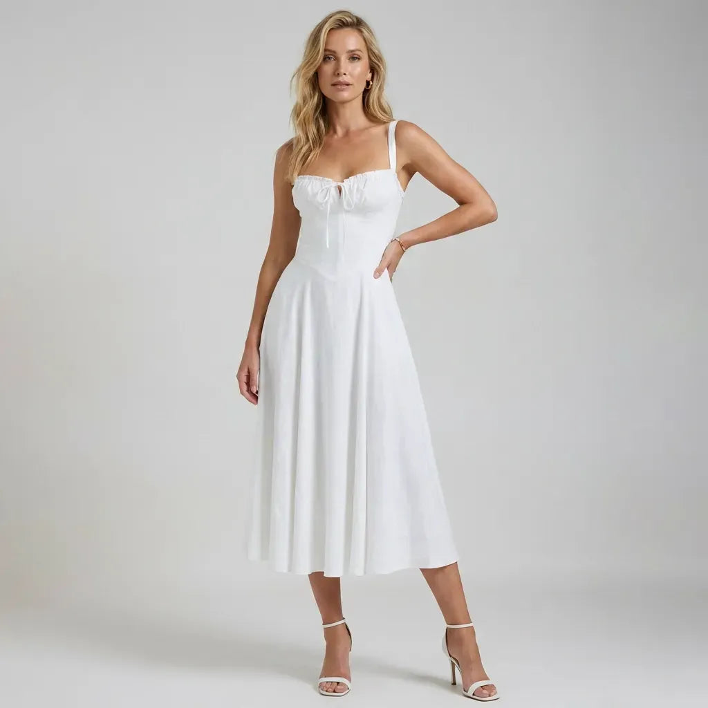Sweetheart Corset Dress Midi Tie-Front White 6