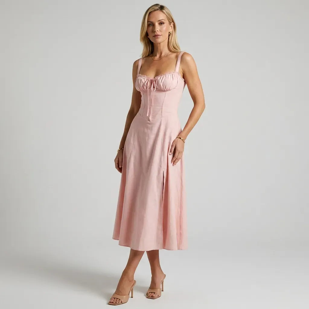 Sweetheart Corset Dress Midi Tie-Front Pink 9
