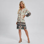 Floral Shift Dress with Tassel Tie