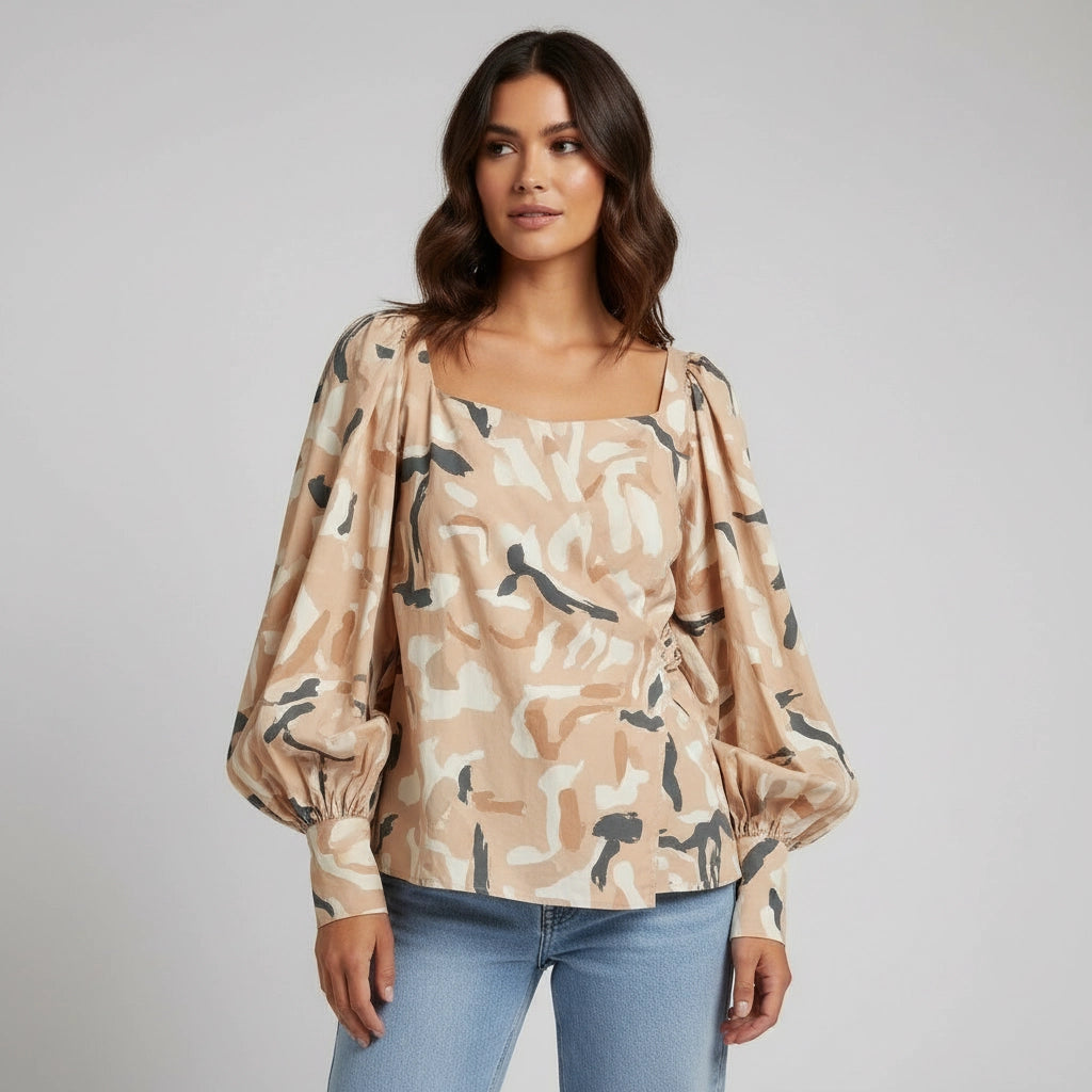 Square Neck Puff Sleeve Blouse