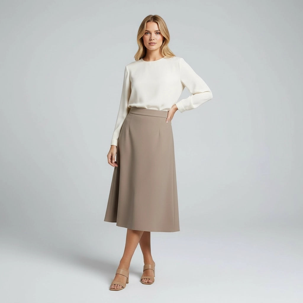 Women’s High Waist A-Line Office Midi Skirt