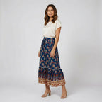 Women’s Boho Floral Tiered Midi Skirt