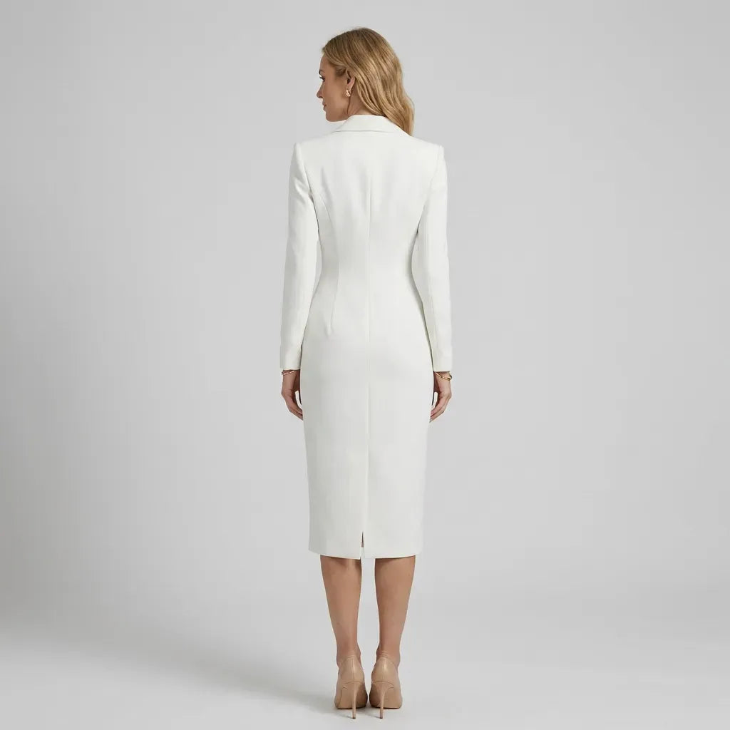Tailored Blazer Dress Midi Professional White 3