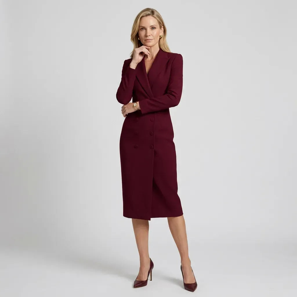Tailored Blazer Dress Midi Professional Dark Red 5