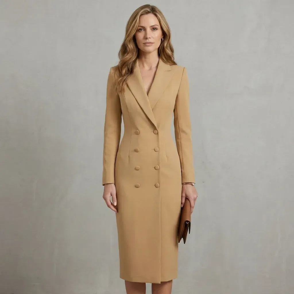 Tailored Blazer Dress Midi Professional Khaki 6