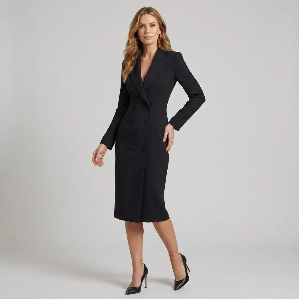 Tailored Blazer Dress Midi Professional Black 8