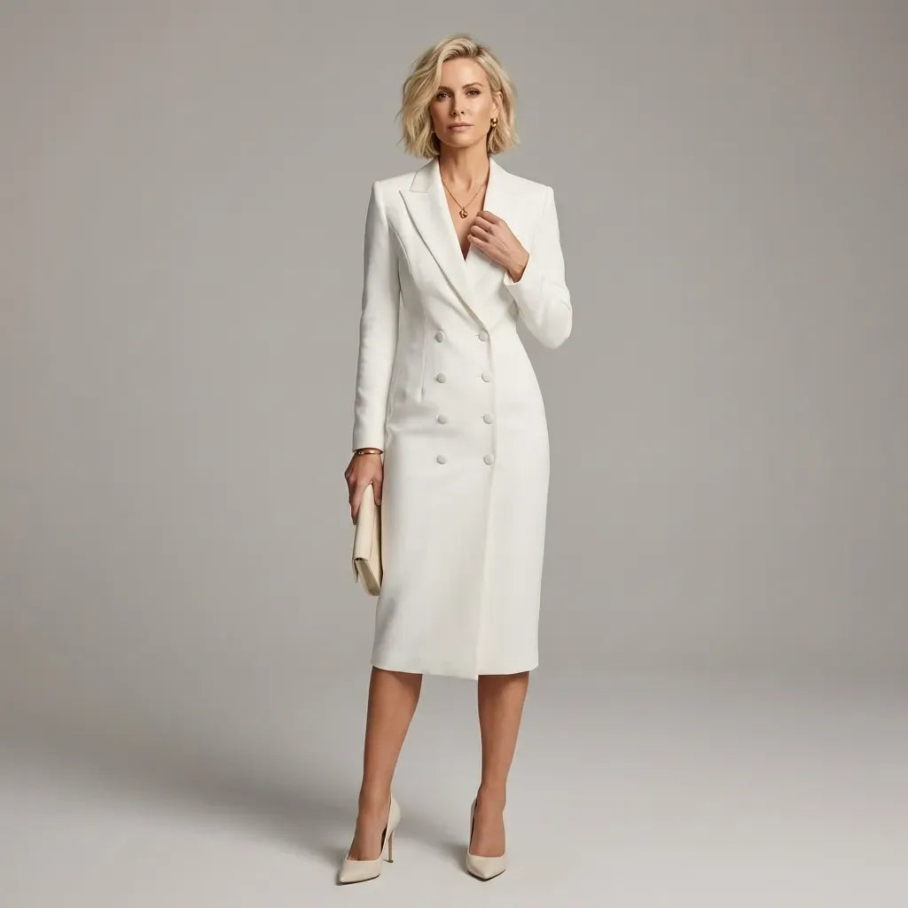 Tailored Blazer Dress Midi Professional White 9