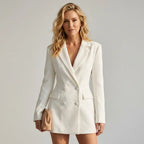 Tailored Blazer Dress with Shoulder Pads White 1