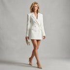 Tailored Blazer Dress with Shoulder Pads White 6
