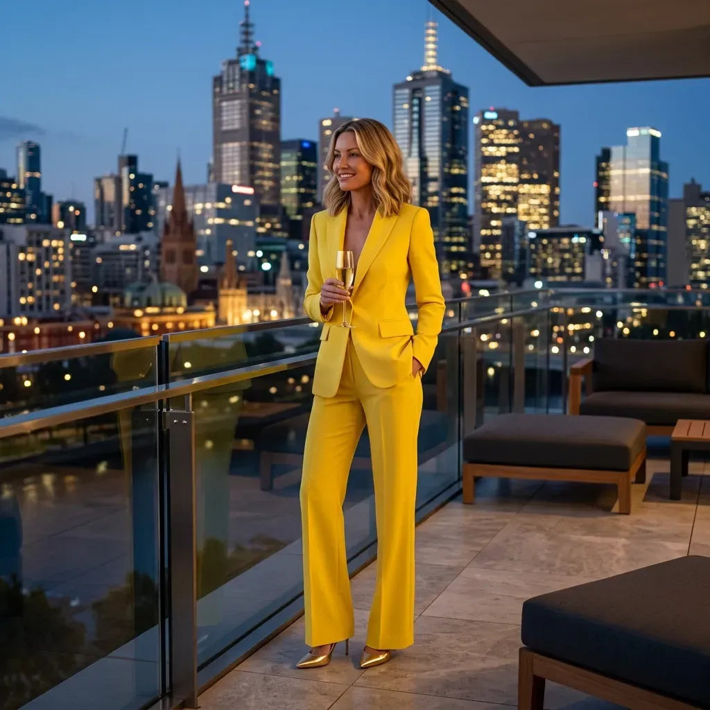 Tailored Co ord Set with Wide Leg Blazer Yellow 2