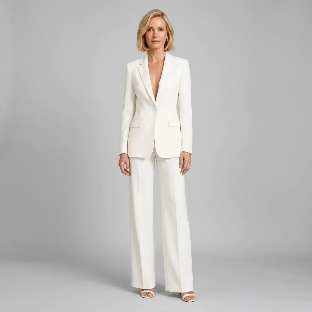 Tailored Co ord Set with Wide Leg Blazer White 3