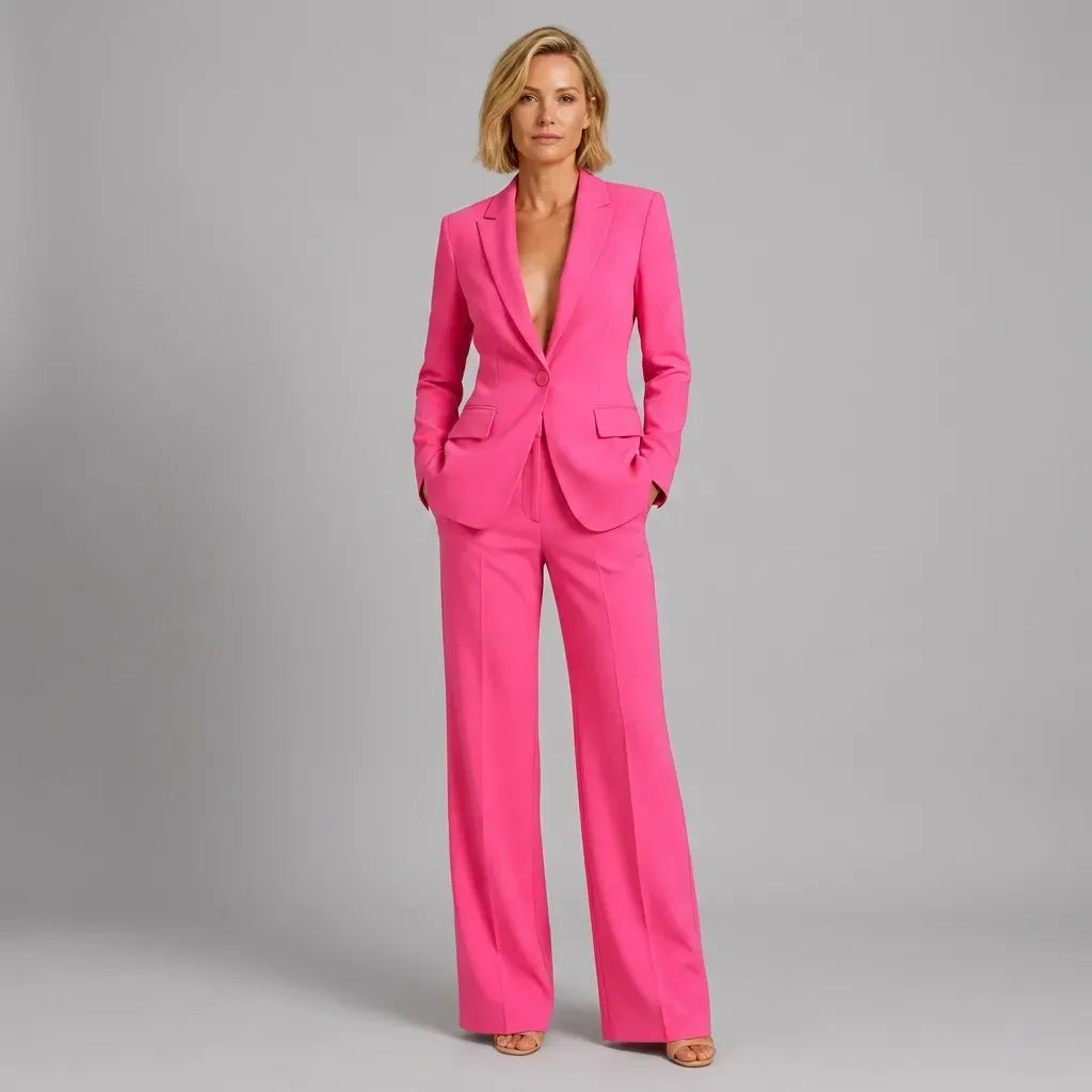 Tailored Co ord Set with Wide Leg Blazer Pink 8