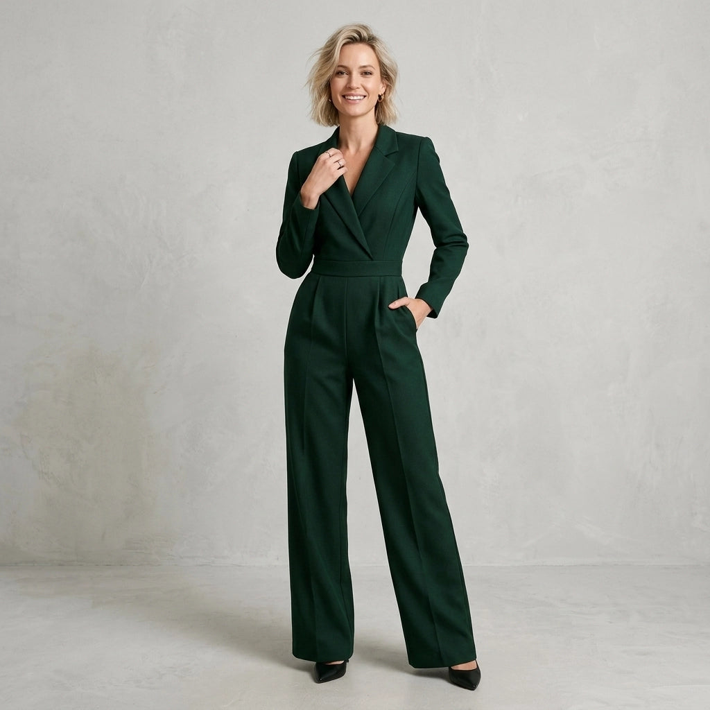 Tailored Formal Jumpsuit with Structured Silhouette Dark Green 5