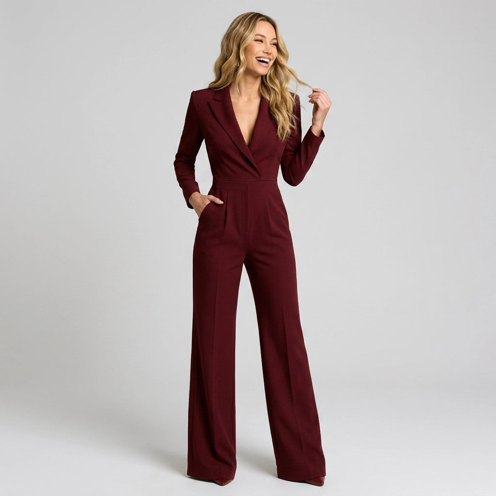 Tailored Formal Jumpsuit with Structured Silhouette Dark Red 7