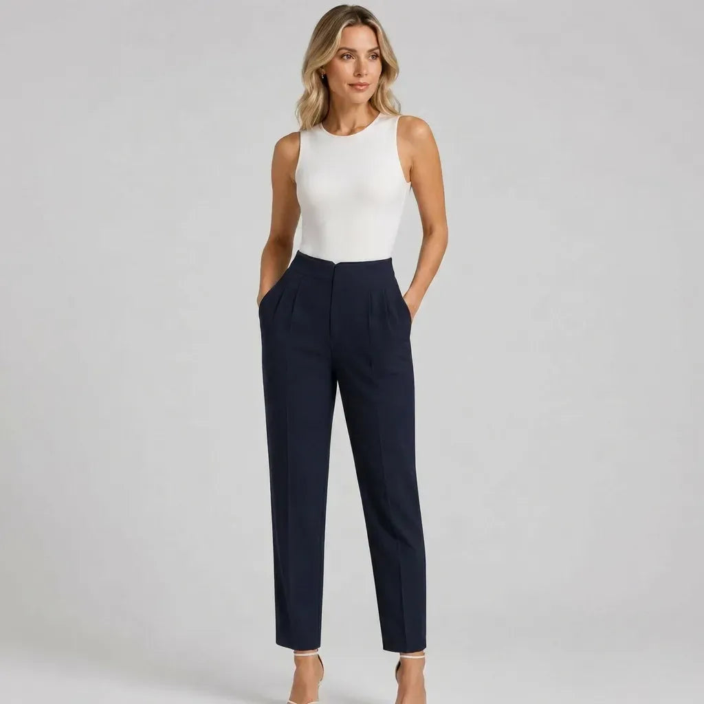 Tailored High Waisted Pants with Pockets Navy 1