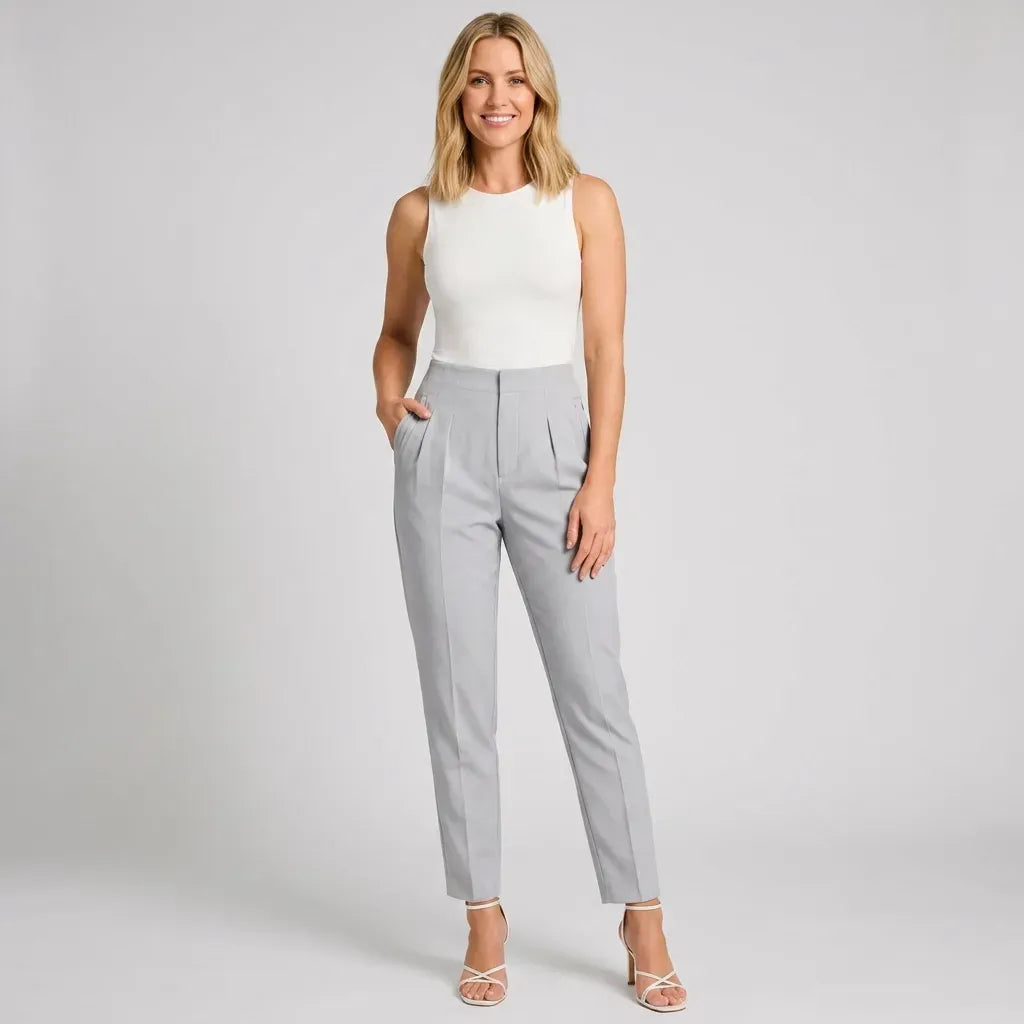 Tailored High Waisted Pants with Pockets Grey 6