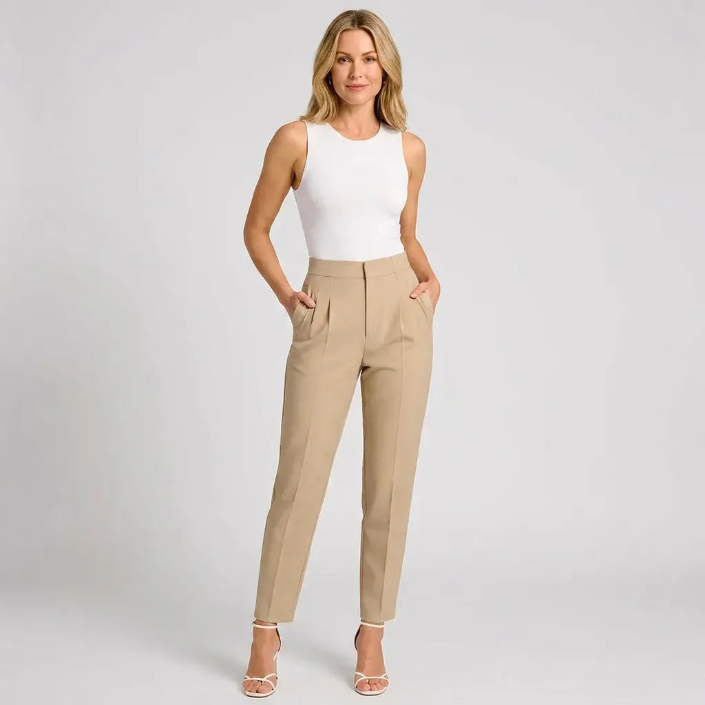 Tailored High Waisted Pants with Pockets Khaki 8