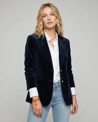 Tailored Single Breasted Velvet Blazer Dark Blue 3