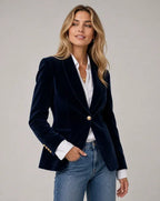 Tailored Single Breasted Velvet Blazer Dark Blue 5