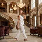 Tailored Wide Leg Jumpsuit with Self-Tie Belt White 1