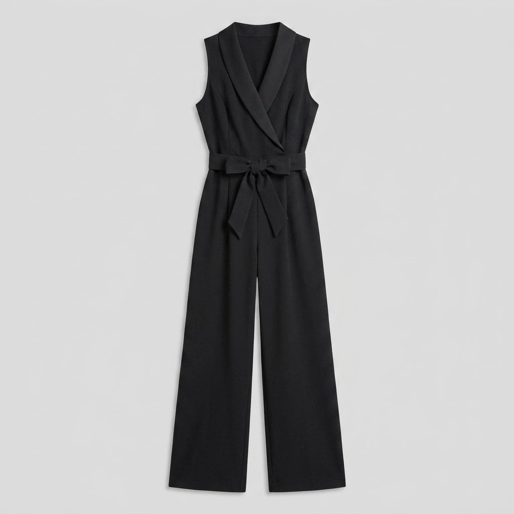 Tailored Wide Leg Jumpsuit with Self-Tie Belt Black 5