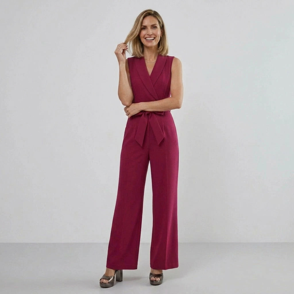 Tailored Wide Leg Jumpsuit with Self-Tie Belt Dusty Rose 6