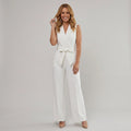 Tailored Wide Leg Jumpsuit with Self-Tie Belt White 8