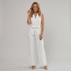 Tailored Wide Leg Jumpsuit with Self-Tie Belt White 8