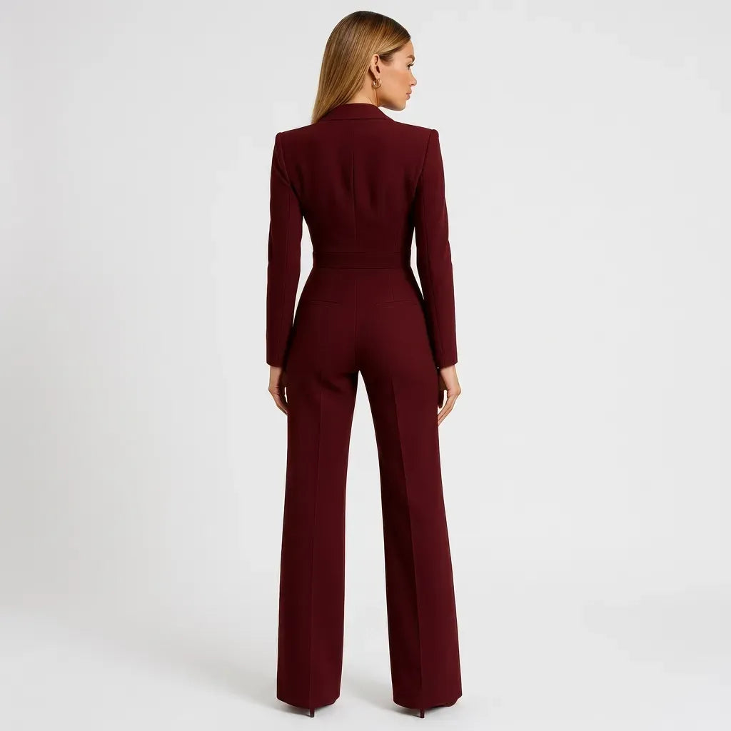 Tailored Wrap Jumpsuit Evening Style Dark Red 5