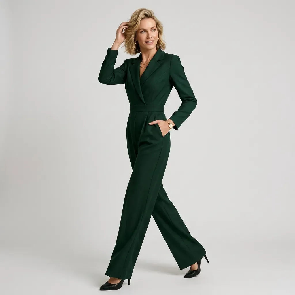 Tailored Wrap Jumpsuit Evening Style Dark Green 7