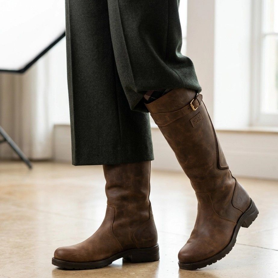 Tall Leather Boots with Buckles Brown 1