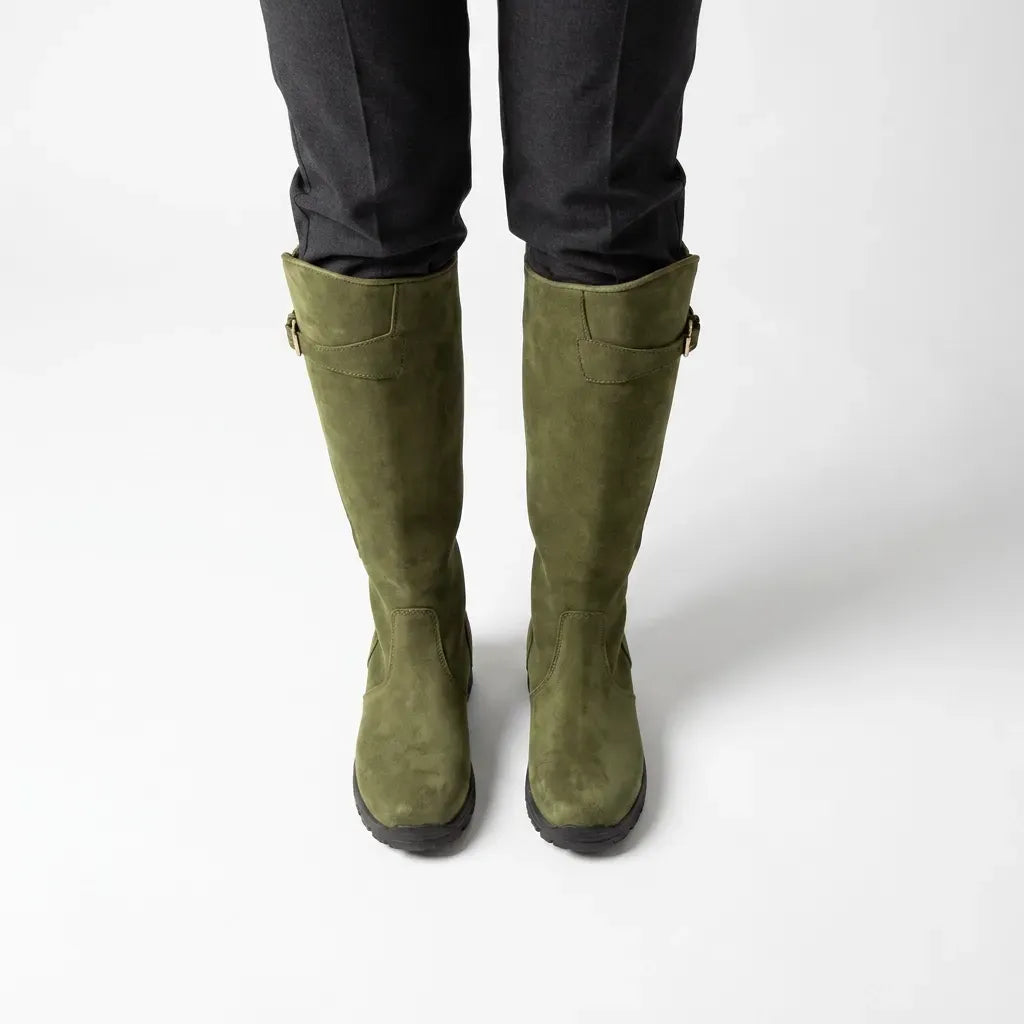 Tall Leather Boots with Buckles Green 2