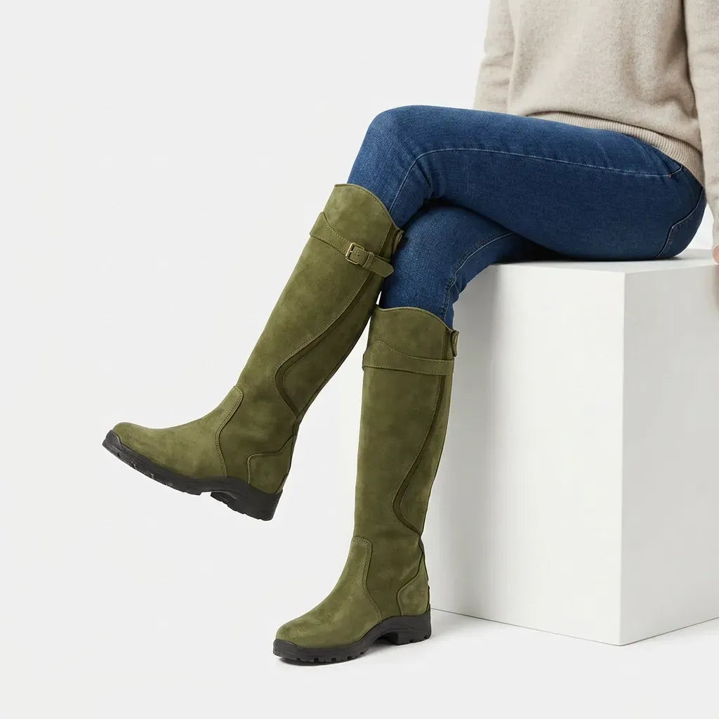 Tall Leather Boots with Buckles Green 5