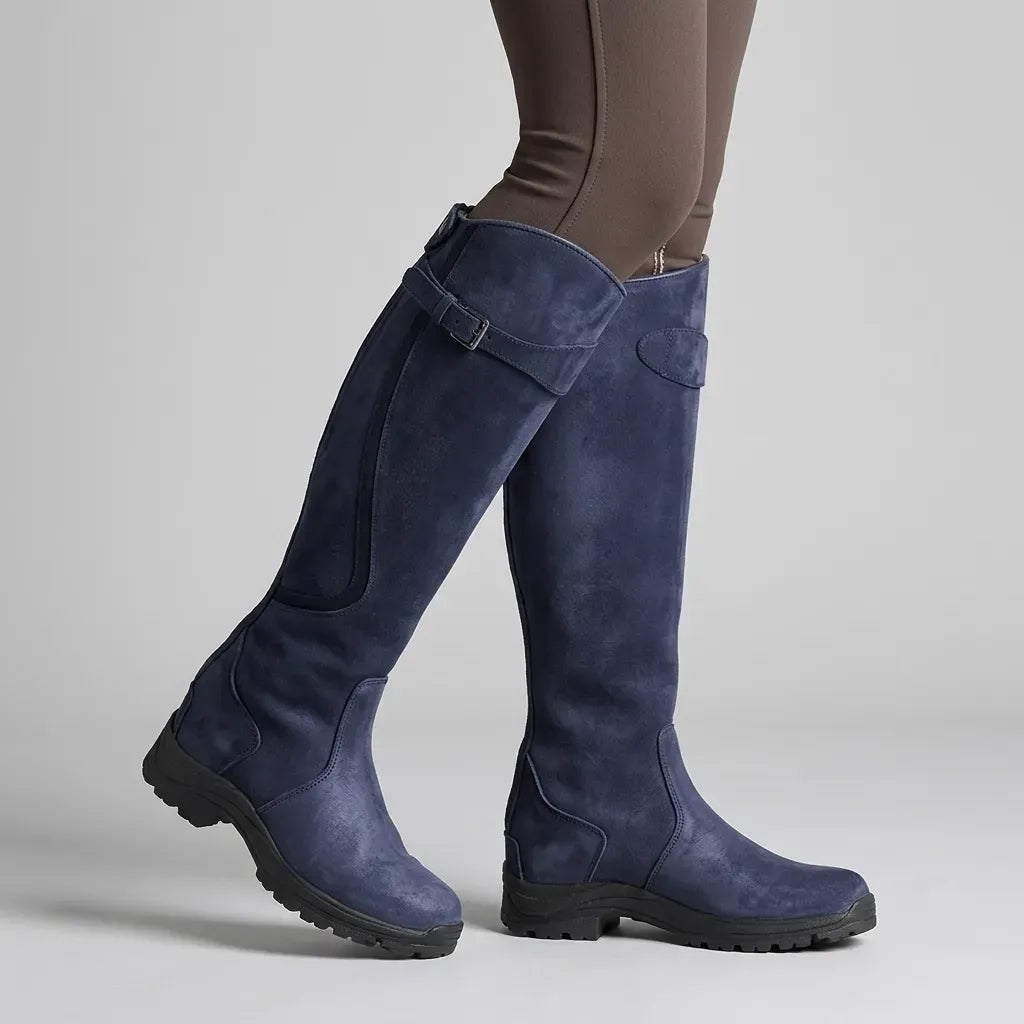 Tall Leather Boots with Buckles Navy 7