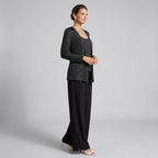 Three-Piece Trouser Suit for Wedding Guests with Wide-Leg Trousers and Sequin Lace in Black – 12