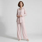 Three-Piece Trouser Suit for Wedding Guests with Wide-Leg Trousers and Sequin Lace in Light Pink – 6