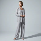 Three-Piece Trouser Suit for Wedding Guests with Wide-Leg Trousers and Sequin Lace in Silver – 7