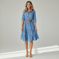 Tiered Chambray Denim Dress Blue 1
