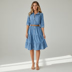 Tiered Chambray Denim Dress Blue 1