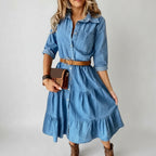 Tiered Chambray Denim Dress Blue 2