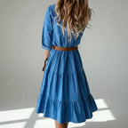 Tiered Chambray Denim Dress Blue 3