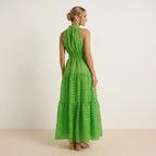 Tiered Chiffon Halter Maxi Dress with Ruffles Green 3