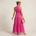Tiered Chiffon Halter Maxi Dress with Ruffles Pink 5