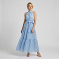 Tiered Chiffon Halter Maxi Dress with Ruffles Blue 8