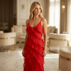 Tiered Chiffon Ruffle Dress Formal Red 3