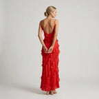 Tiered Chiffon Ruffle Dress Formal Red 4