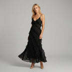 Tiered Chiffon Ruffle Dress Formal Black 6