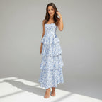 Tiered Chiffon Wedding Guest Dress Garden Party Blue 2