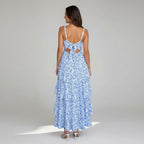 Tiered Chiffon Wedding Guest Dress Garden Party Blue 4